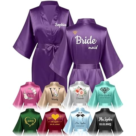 Greaxid Personalized Robes for Women Custom Bridesmaid Silky Satin Robe Pajamas with Name Gifts for Bridal Party Wedding Cover