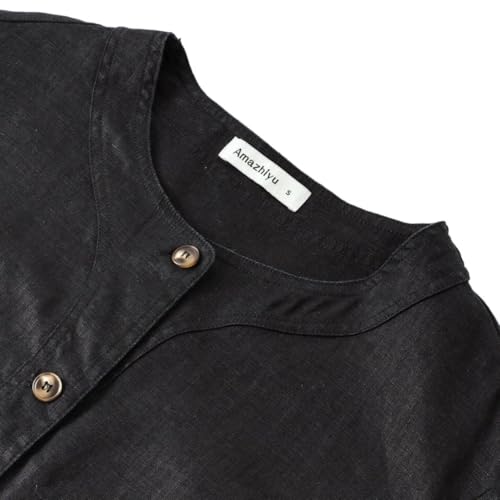 Image of Amazhiyu Women's 100% Linen Long Sleeve Button Up Crew Neck Lightweight Cardigan