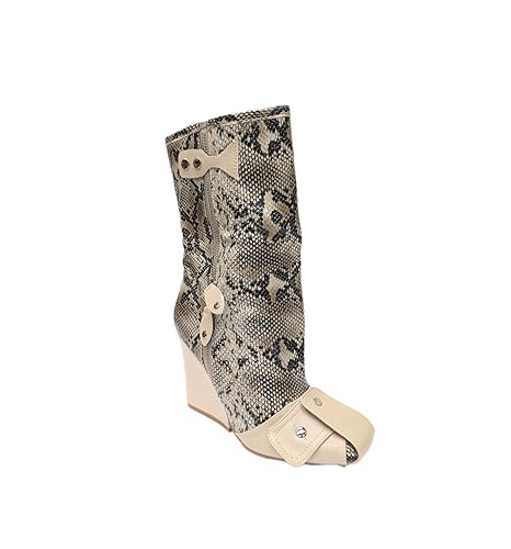 LEMONADE Women Buckle Detail Square Toe Wedge Heel Ankle Boot Mayu3