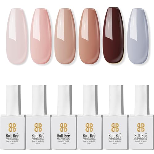 Image of DUDUSTRONG Bolt Bee Gel Glossy Finish Nail Polish Kit Nude Gel Nail Polish Set - 6 Colors Neutral Skin Tone Gel Polish Led Nail Art For Women (A3 Fashion Shown (02+05+123+62+19+126)), 90 Ml