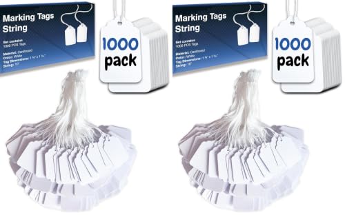 Image of EasyTwelve - Price Tags with String Attached - 1000 White Hang Tags, 1.75 x 1.093 in, String Tags for Clothing, Jewelry, Retail, Garage Sale (Pack of 2)