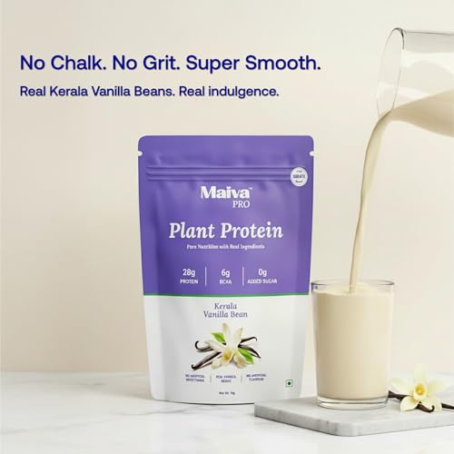 Image of Maiva Pro | Plant Protein Isolate - Kerala Vanilla Bean - 1kg | 28g Protein, 6g BCAA | All Essential Amino Acids | Gut Friendly, Easy to Digest | Real Dates | Vegan, Dairy Free, No Preservatives