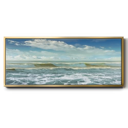 Renditions Gallery Floater Framed Canvas For Office Beachscape Cloudy Sky Canvas Wall Hanging Decoration for Lobby Home Kitchen Bedroom - 8"x20" Gold Frame LT611