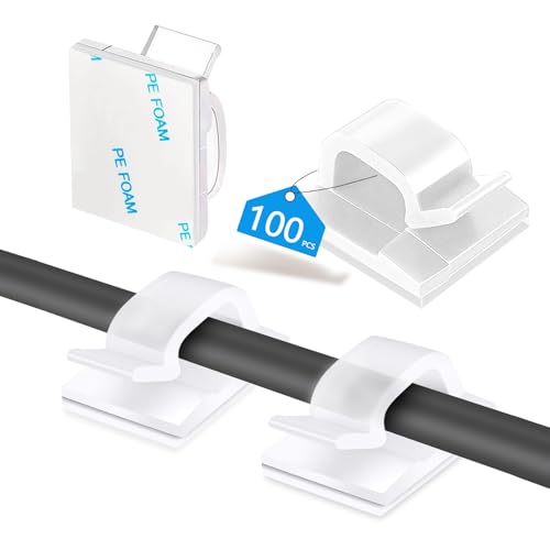 Abnii 100 Stück Kabelhalter Selbstklebend, Kabelclips Schreibtisch für...