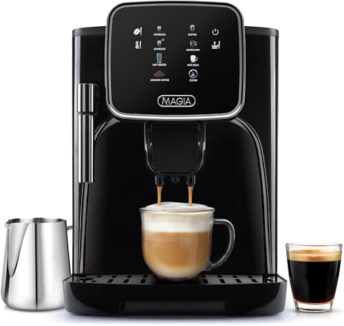 Image of Zulay Kitchen Magia Clasica Automatic Espresso Machine with Built-In Grinder, Touch Panel Coffee Maker, Steam Wand Milk Frother, Adjustable Strength, Self-Cleaning, Black (13 inch x 17.7 inch x 9.4 inch)