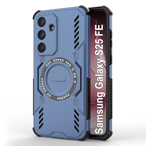 Image of amazon basics Back Case Cover for Samsung Galaxy S25 FE | Magnetic Case with Built-in Metal Ring | Supports Mag-Safe Charger, Wallet & Car Mount | Shockproof Hybrid PC + TPU | Blue