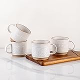GBhome Set of 4 Stackable Ceramic Coffee Mugs 350ml - Textured Modern Cups for Tea/Latte/Cappuccino, Dishwasher & Microwave Safe, Gift for Men/Women