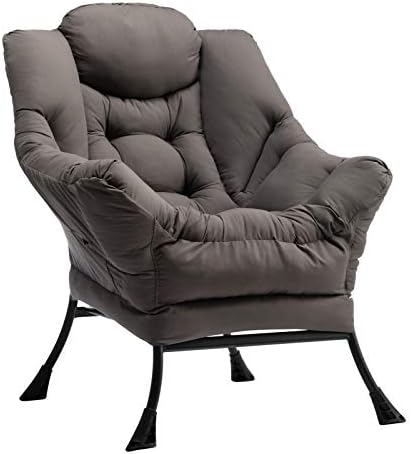 HollyHOME Modern Extra Large Cotton Fabric Lazy Chair，Accent Contemporary Lounge Chair, Reinforced Steel Frame Leisure Sofa Chair with Armrests and A Side Pocket,Dark Grey