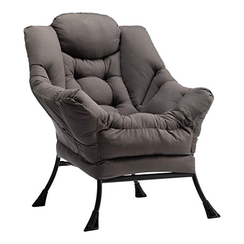 Hollyhome Modern Extra Large Cotton Fabric Lazy Chair，Accent Contemporary Lounge Chair, Reinforced Steel Frame Leisure Sofa Chair With Armrests And A Side Pocket,Dark Grey #TOP22