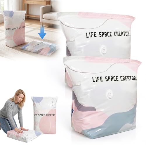 Image of No-Pump Vacuum Storage Bags, Upgraded 3D Vacuum Storage Bags, Portable Large Clothes Compression Bags for Household Use, Convenient Cube Storage Bag for Clothes, Comforters, Blankets (2, 19.6*27.5in)