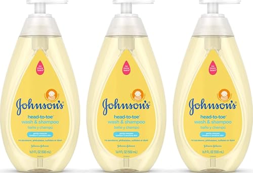 Image of Johnson's Head-To-Toe Gentle Baby Body Wash & Shampoo, Tear-Free, Sulfate-Free & Hypoallergenic Bath Wash & Shampoo for Baby's Sensitive Skin & Hair, Washes Away 99.9% Of Germs 16.9 fl. oz (Pack of 3)