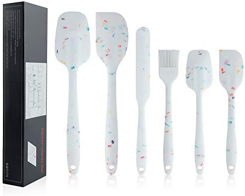 Shebaking Silicone Spatula Set, 6 Piece Heat Resistant Rubber Spatulas Set for Baking Cooking and Mixing Kitchen Utensils Seamless One Piece Spatula with Stainless Steel Core, Nonstick Dishwasher Safe