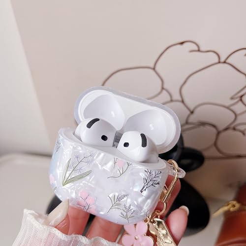 Image of MINSCOSE for Cute Glitter AirPods 4 Case,Shell Pattern Pretty Flower Design with Trendy Floral Keychain,Soft TPU Protective Cover with Cleaner Kit for Girls Women for AirPods 4-Colorful