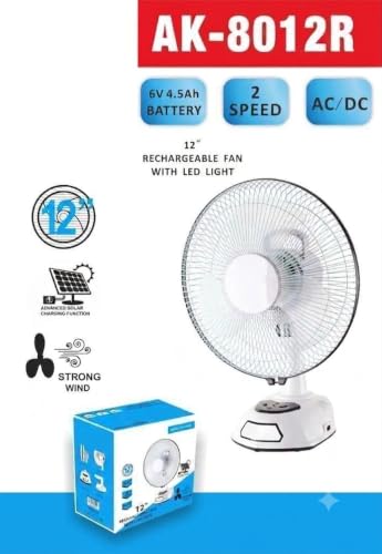 Image of SBE AK-8012R 12 inch Rechargeable Table Fan with LED Light