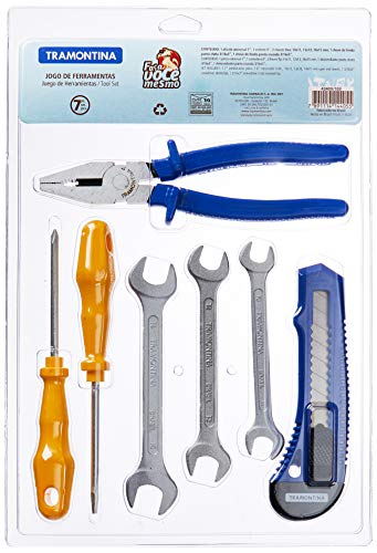Tramontina 43409103, Kit Ferramentas 7 Peças Contem 1 Alicate, 2 Chaves de Fenda, 3 Chaves Fixas e 1 Estilete
