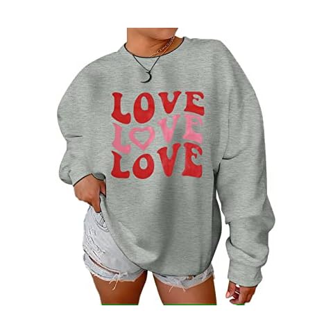 LUKYCILD Love Sweatshirt Women Valentine's Day Shirts Funny Graphic Long Sleeve Lightweight Shirt Holiday Hoodies Tops, Grey, S Cover