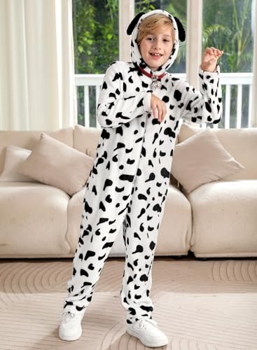BesserBay Halloween Kid Girls Boys Dalmatian Hooded One Piece Jumpsuit Cute Puppy Cozy Romper Black White 6 Years