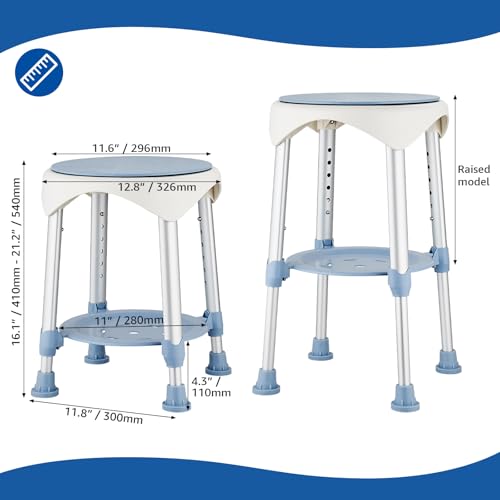 KSITEX Shower Stool for Inside Shower, Upgrade Swivel Stool Shower Chair for Elderly Seniors Adult Disabled, 360° Swivel Shower Seat for Bathroom 6-Level Adjustable Height Bath Chair Shelf
