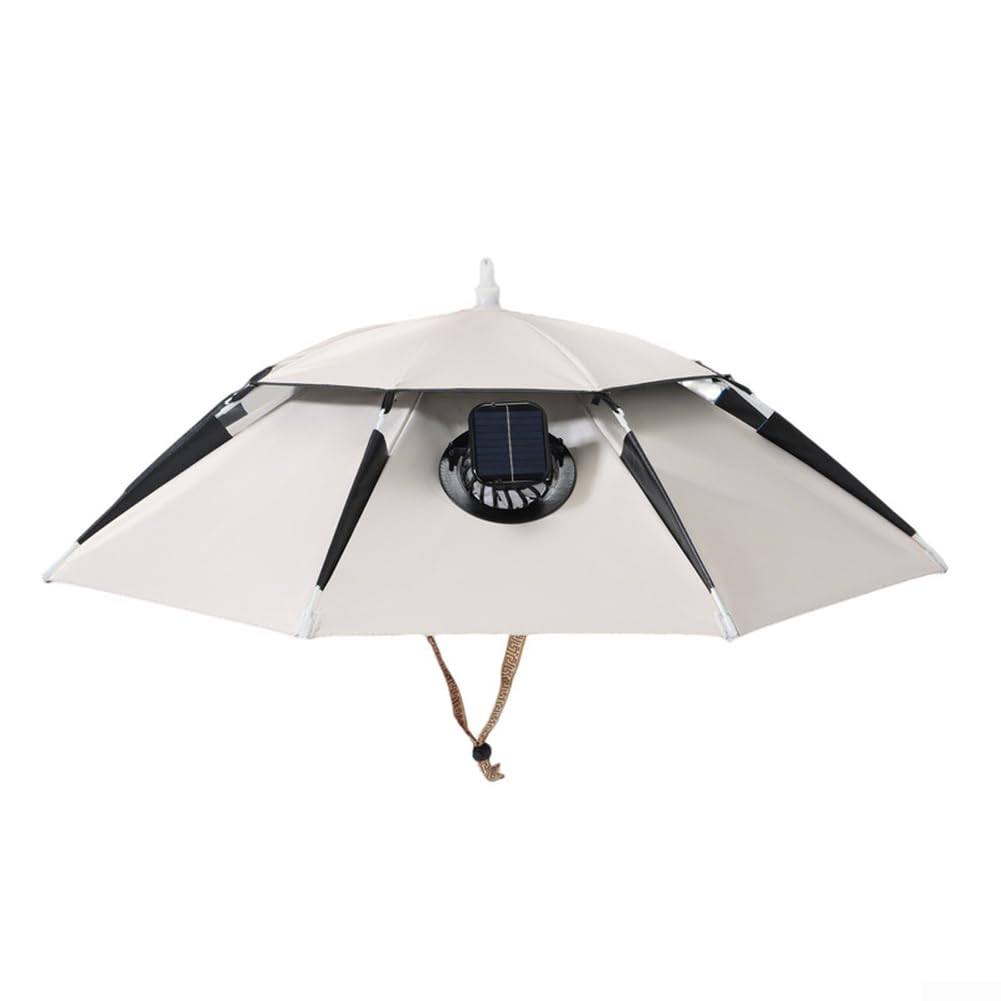 Doppelschichtiger Solar-Angelhut mit USB-Ventilator, faltbare UV-Schutz-Regenschirmkappe für Outdoor-Angeln, leichte kühlende Kopfbedeckung für Camping und Wandern, verstellbare Erwachsenengröße 80 cm