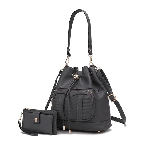 Image of MKF Collection Crossbody Bucket Bag for Women, Drawstring Hobo Shoulder Bags Handbag Purse with Wristlet Wallet by Mia K