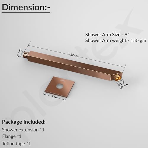 Image of Plantex 9-Inch Shower Arm for Overhead Shower /Stainless Steel Shower Pipe /Wall Mount Bathroom Fitting with -Inch Thread - Pack of 1 (Rose Gold)