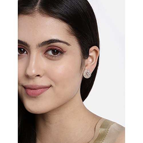 Image of I Jewels Valentines Special Stylish Fashion Rose Gold Plated Cubic Zirconia American Diamoand Floral Stud Earrings For Women /Girls