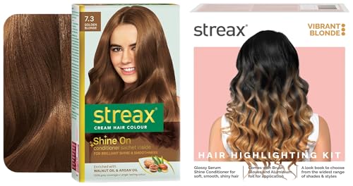 Streax Permanent Hair Colour, 100% Grey Coverage Highlight Kit | Vibrant Blonde – Pack of 1
