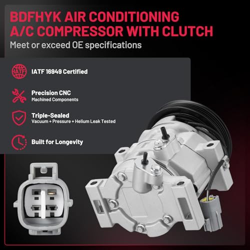 BDFHYK 1011063 Air Conditioning A/C Compressor with Clutch Compatible with Toyota Echo L4 1.5L 2000 2001 2002 2003 2004 2005