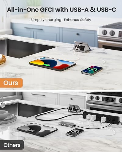 SURAIELEC 15 Amp GFCI Outlet with USB Ports, Self-Test GFCI Combination with USB-C & USB-A, Tamper-Resistant GFCI Electrical Outlet, GFCI USB Outlet with Screwless Wall Plate, ETL Listed, Black,1-Pack - Image 2