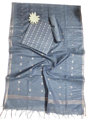 Image of STB-SILK TEXTILES BHAGALPUR Women's Bhagalpuri Cotton Silk Unstitched Salwar Suit Dress Material With Dupatta