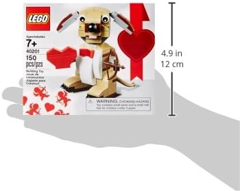 Image showing the dimensions of the assembled LEGO Cupid Dog, approximately 4.9 inches (12 cm) tall.