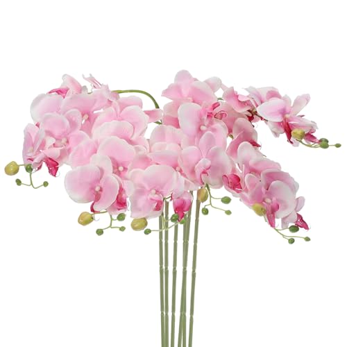 PATIKIL Tallos de orquídea artificiales de 78.7 cm, paquete de 6 7 cabezas de seda sintética Phalaenopsis, flores de orquídea de tacto real para jarrón, decoración del hogar, boda, rosa claro