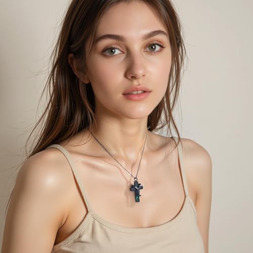 Cross Urn Necklace For Ashes Of Loved Ones With Birthstone - Forever in my heart - With Me Always Cremation Jewelry Keepsake Pendant Women Men - Image 3