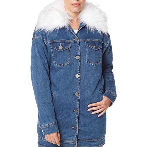 Buffalo David Bitton Womens Spring Faux Fur Trim Denim Jacket Blue L