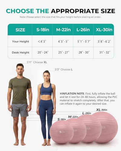 Image of Gruper Yoga Ball, Extra Thick Exercise Ball for Workout Pregnancy Stability - 4 Sizes Anti Burst Balance Ball for Yoga, Pilates, Fitness, Birthing, Physical Therapy - Includes Pump