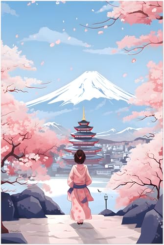 Affiche geisha japonaise 60x90 cm pastel style line art pour décoration salon