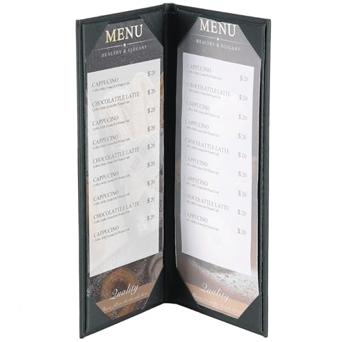 AMGSH 1 Pack 2 View Menu Holder Menu Covers 4.25" x 11" | Black PU Leather Menu Sleeves Book Style for Restaurant Coffee Bars Wine List