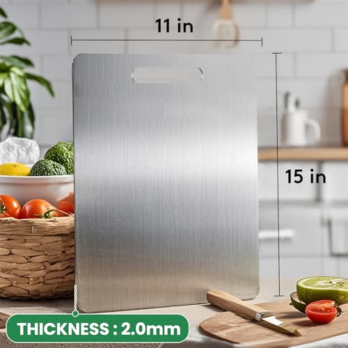 Image of 2 Pack Titanium Cutting Boards for Kitchen,100% Pure Titanium, Cutting Edge Hygiene & Durability, Double-sided food-grade Cutting Board For Meats Fruist And Vegetables,Easy to Clean (15 * 11)