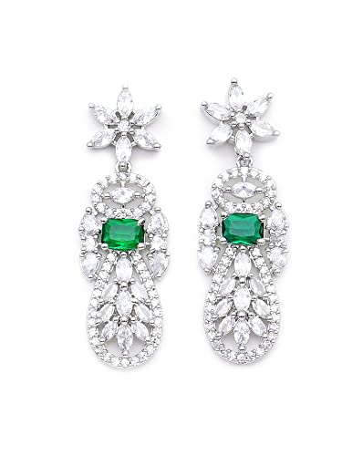 Image of Karatcart Silver Tone Green American Diamond Studded Necklace Set for Women