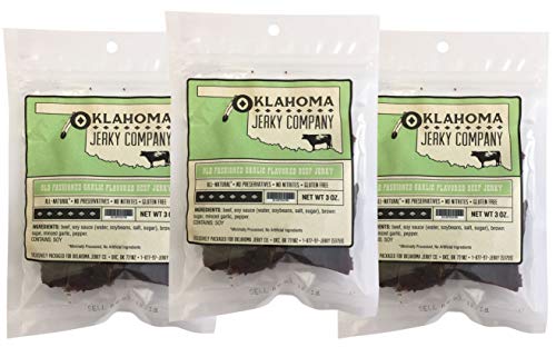 Old Fashioned Style Gluten Free Garlic Beef Jerky - 3 PACK - No Frills Tough and Dry Style Beef Jerky - All Natural, No Added Preservatives and No Added MSG - 6 total oz.