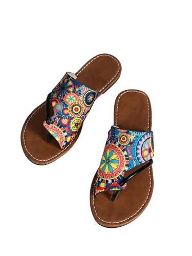 GORGLITTER Women's Bohemian Thong Sandals Open Toe Flip Flops Dressy Slip On Summer Beach Slides