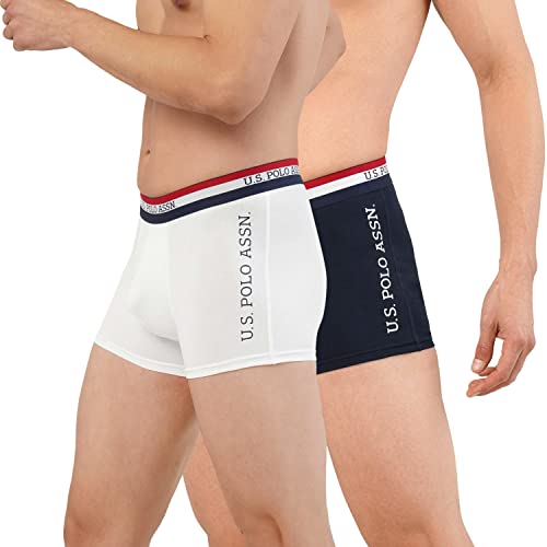 U.S. POLO ASSN. Mens ET002 Anti Microbial Branded Stretch Cotton Underwear Trunk -Pack of 1 Navy/White