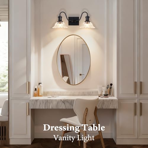 Image of Farmhouse Vanity Lights, 2-Light Vanity Light with Clear Flower Glass Shade, Bathroom Lights Fixtures Over Mirror, Vintage Wall Sconce for Bathroom, Dressing Table