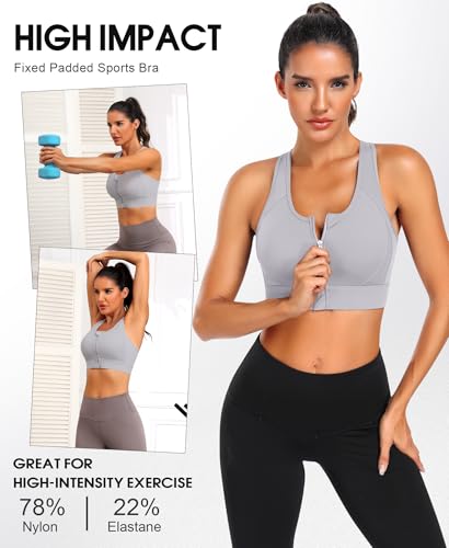 Image of JoyGirl Zip Front Sports Bra High Impact Workout Bra for Women Mesh Racerback Gym Bra Padded High Support Yoga Bra