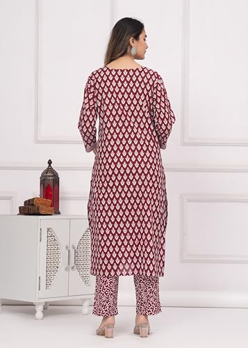 Meera Fab Women's Cotton Printed Straight Kurta With Palazzo & Dupatta Set