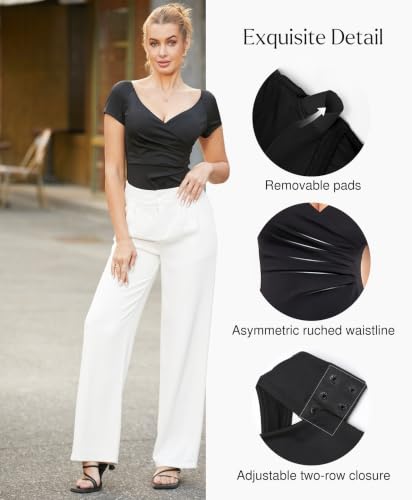 Popilush Short Sleeve Shapewear Bodysuits for Women Tummy Control Black L - image 3