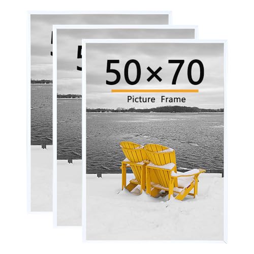Baoee 3 Pack 50x70 Bilderrahmen 50x70 Bilderrahmen Weiß für Fotogalerie - Einschubstreifen horizontale oder vertikale Wandmontage