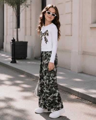 Image of Tween Girls Clothes 2 Piece Outfit Long Sleeve Top + Cargo Pants Fall Winter Clothing Set, Sizes 7-15 Years