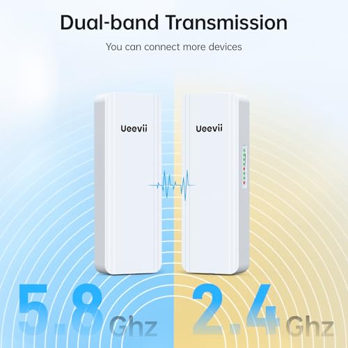 Image of UeeVii 2.4G & 5G Dual Band Wireless Bridge with Dual 1000Mbps Port CPE5824 | IP65 Outdoor Point to Point WiFi Bridge, for Barn Shop Garage, 16dBi High-Gain Antenna, 5KM Long Range, 24V PoE Powered