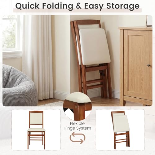 Image of Giantex Folding Dining Chairs Set of 4, Wood Kitchen Chair w /Padded Seat, Solid Wood Frame, Max Load 400 Lbs, No Assembly, Easy to Store Foldable Wooden Dining Chairs for Apartment, Small Space
